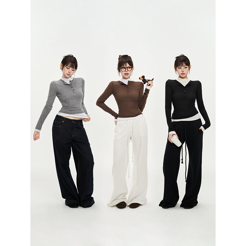 PEMPL三色假两件弹力打底衫