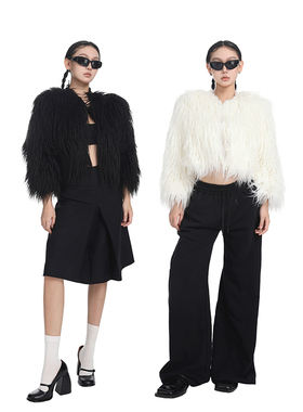 PEMPL 短款仿皮草外套女秋冬新款欧美毛绒绒宽松百搭长袖短外套潮