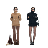 保暖工装 PEMPL 立领加厚正肩双排扣毛呢外套女宽松短款 羊毛大衣