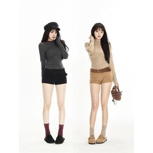 新款 针织修身 显瘦热裤 PEMPL 裤 女秋季 短款 子 低腰简约休闲百搭短裤