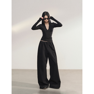 PEMPL 辣妹亲肤修身V领基础款打底衫针织上衣女宽松休闲阔腿裤