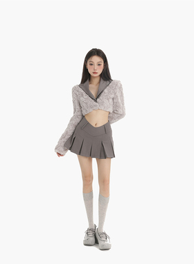 PEMPL半身裙女春季新款纯色高腰显瘦a字裙短款百褶裙纯欲百搭裙子