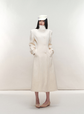 PEMPL·立领保暖修身长袖外套单排扣羊毛收腰长款毛呢大衣