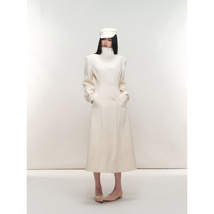 PEMPL·立领保暖修身长袖外套单排扣羊毛收腰长款毛呢大衣