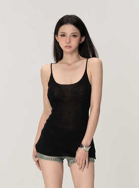 PEMPL辣妹针织无袖吊带背心女夏季新款修身显瘦V字露背百搭上衣潮