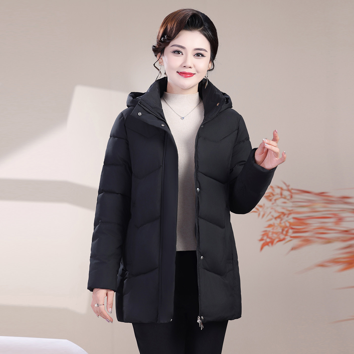 中年妈妈秋冬外套中长款棉衣中老年女装冬装羽绒棉服加厚洋气棉袄