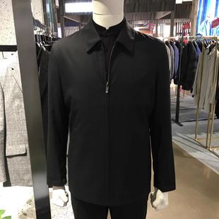 男士 方仕春秋 行政夹克百搭商务 精纺羊毛 茄克外套 黑色翻领拉链