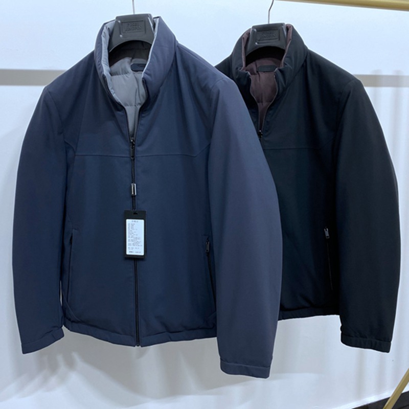 立领双面穿白鹅绒男士羽绒服