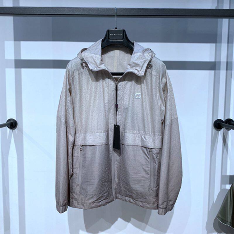 诺丁山 春夏薄款 浅米灰渐变色连帽拉链 百搭通勤 休闲男士茄克