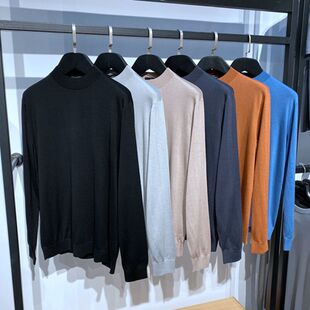 绵羊毛 保暖百搭 通勤休闲 秋冬薄款 羊毛衫 六色 男士 半高圆领