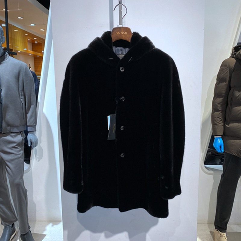 冬装 黑色连帽单排扣 水貂 轻奢保暖百搭通勤 中长男士裘皮 皮草