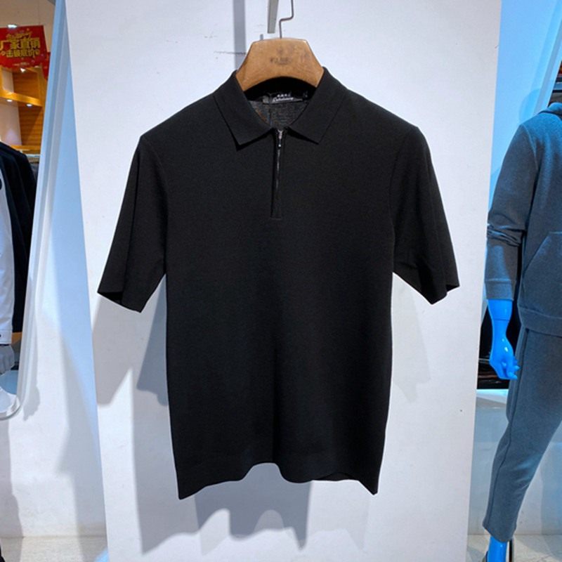 派骆卡蒙羊毛翻领男士短袖羊毛衫