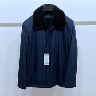  品牌男装 冬装 翻领 拉链 水貂毛领 水貂脱卸内胆 男士皮草