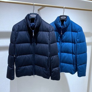 25冬装新品 藏青 蓝灰 立领拉链 白鹅绒山羊绒毛呢保暖男士羽绒服