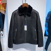 真皮 羊皮毛一体 百搭通勤 男士 15800 24冬装 皮草 深蓝翻领拉链