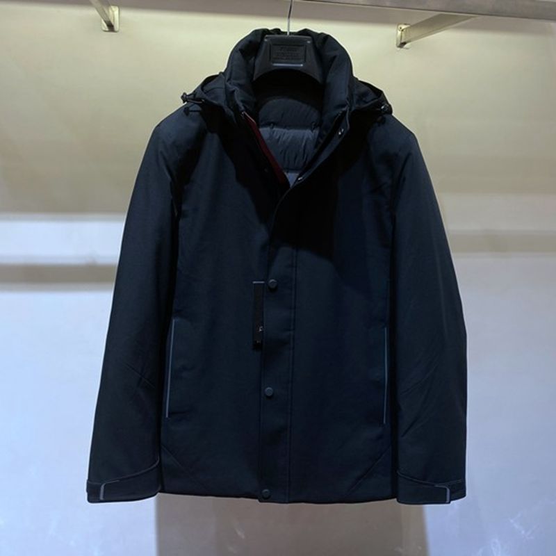 立领脱卸帽黑色拉链男士羽绒服