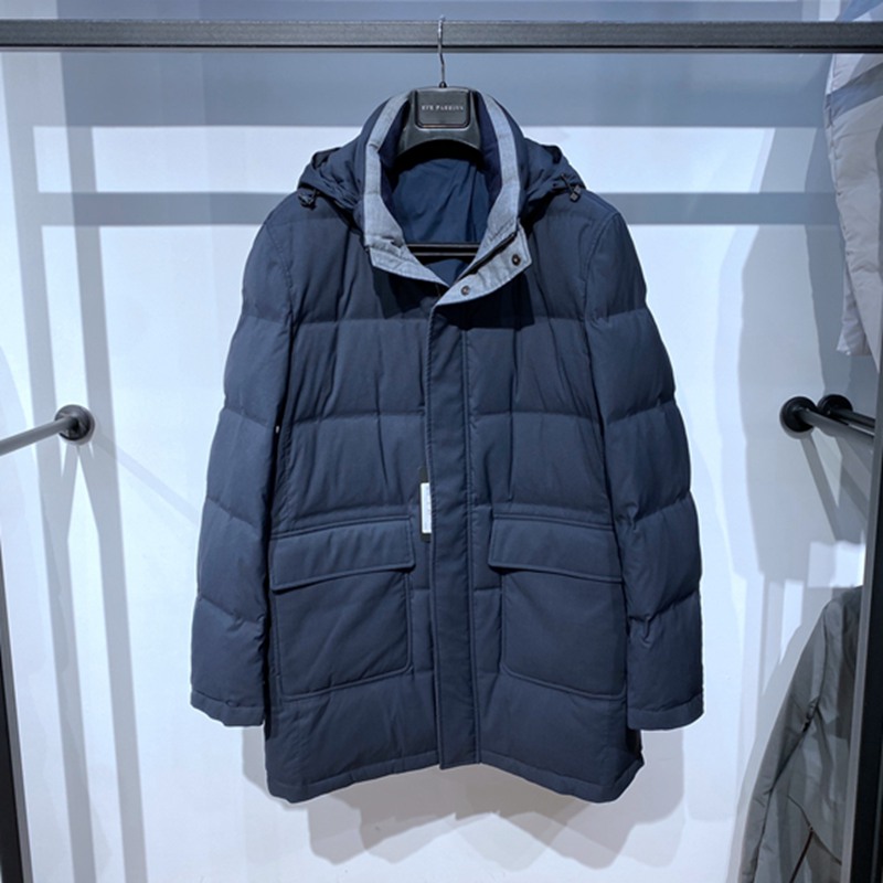 诺丁山蓝灰立领脱卸帽男士羽绒服