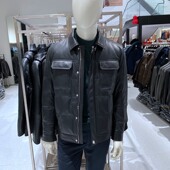 冬装 保暖百搭 黑色翻领拉链 方仕 羊皮真皮 白鹅绒 男士 皮羽绒