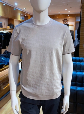 JIN口纱线 夏薄款 圆领提花 亲肤透气 弹力针织 百搭 男士短袖T恤