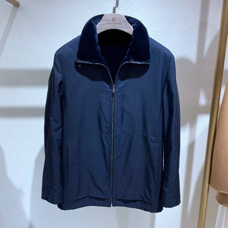 深蓝蓝色貂绒行政男士皮草尼克服