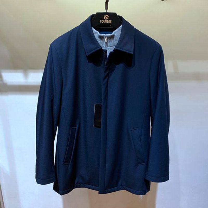 正品 方仕 FOUNSEE 冬装 藏青翻领 灰色水貂内胆 男士皮草尼克服