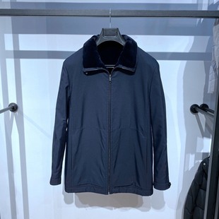 翻领深蓝拉链 皮草 蓝色貂绒内胆 男士 样衣 保暖行政百搭 冬装