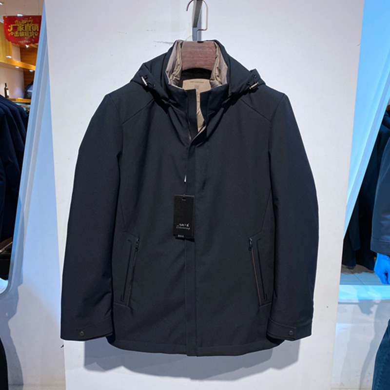 立领脱卸帽藏青男士羽绒服