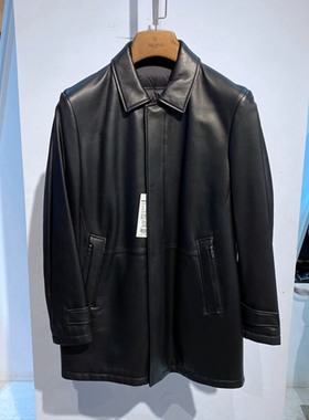 法莱凯帝 秋冬装 黑色翻领拉链 羊皮真皮 羽绒内胆 男士皮羽绒服