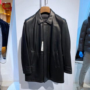 法莱凯帝 秋冬装 黑色翻领拉链 羊皮真皮 羽绒内胆 男士皮羽绒服