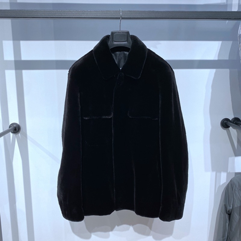 冬装黑色翻领拉链貂绒男士皮草