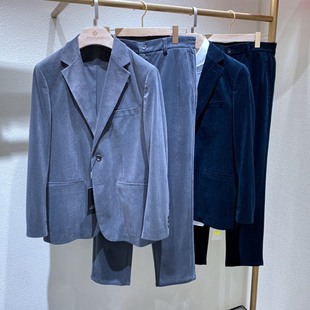 两粒扣后中开衩 深蓝 中灰 轻奢有质感 套装 竖条绒 男士 西服 春秋