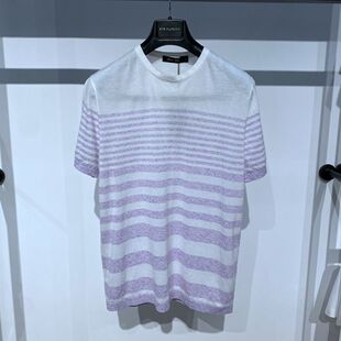 凯文凯利夏装浅紫色条纹亲肤凉感透气百搭休闲针织男士短袖T恤