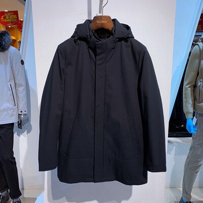 立领脱卸帽藏青色男士羽绒服