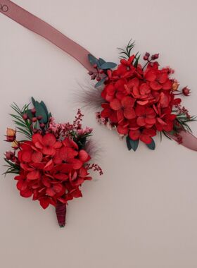 父母襟花伴娘手腕花秀禾服真花胸针配饰森系红色新郎新娘结婚胸花