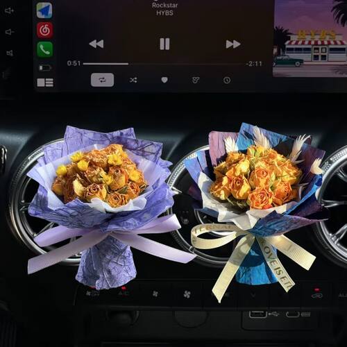 玫瑰干花花束车载出风口摆件
