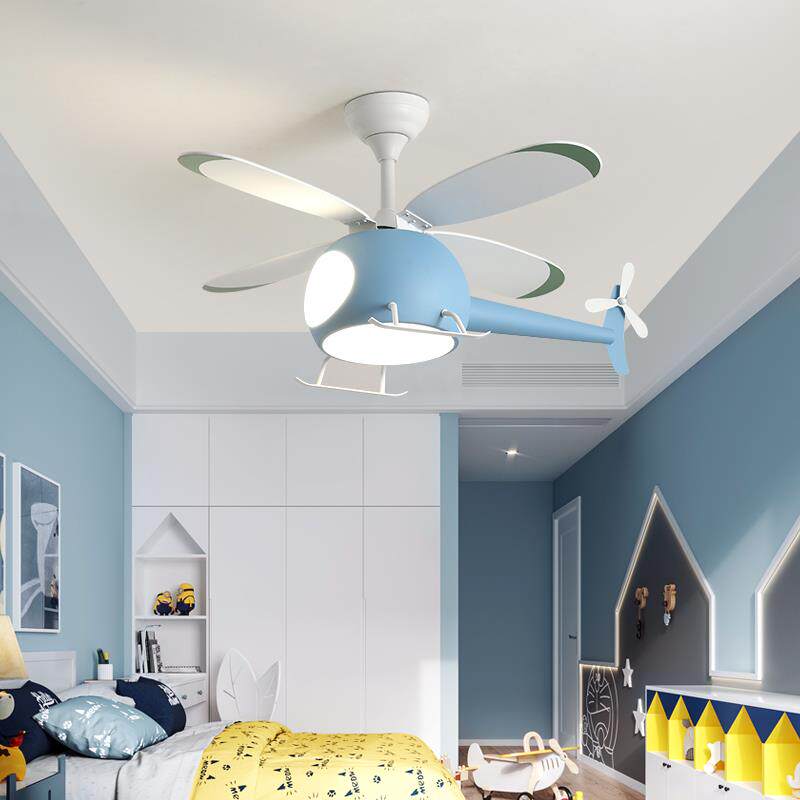 儿童风扇吊灯简约现代卧室房间灯创意卡通飞机男孩女孩2023年新款