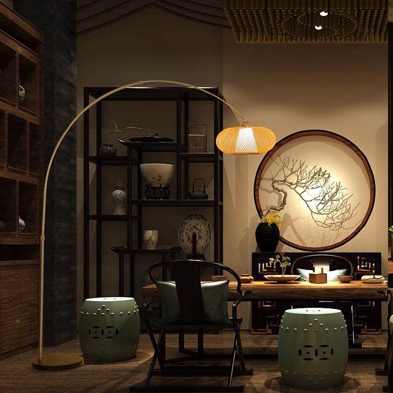 钓鱼灯落地灯中式禅意茶室客厅长杆书房日式复古手工竹编氛围灯具,家装灯饰光源,装饰落地灯,淘宝优惠券,粉丝福利购,淘宝优惠卷