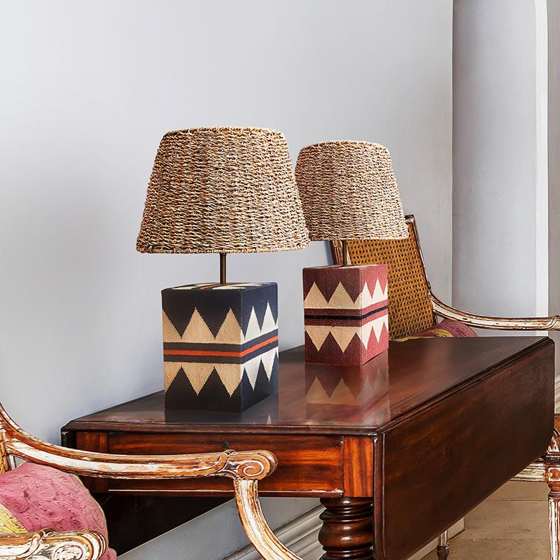 中山工厂直销中古风藤编台灯卧室床头灯客厅沙发边几灯复古侘寂风