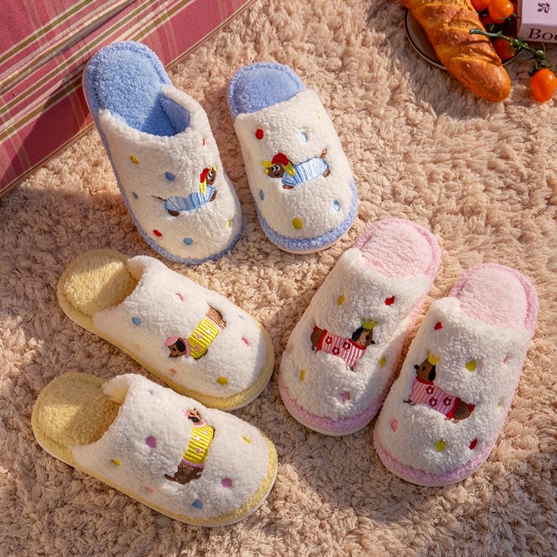 2025秋冬新款腊肠小狗棉拖鞋防滑毛毛鞋女室内卡通居家保暖月子鞋