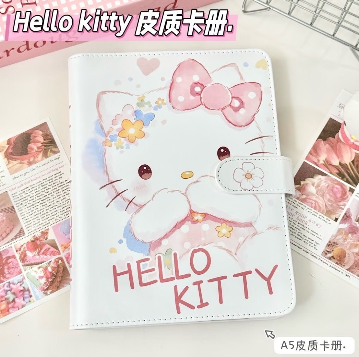 新款PU皮质碎花猫咪卡册高颜值A5小卡收纳册少女心活页追星小相册