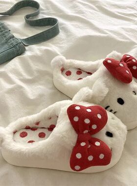 可爱卡通猫咪棉鞋女外穿2024年秋冬季新款百搭保暖毛毛包头拖鞋