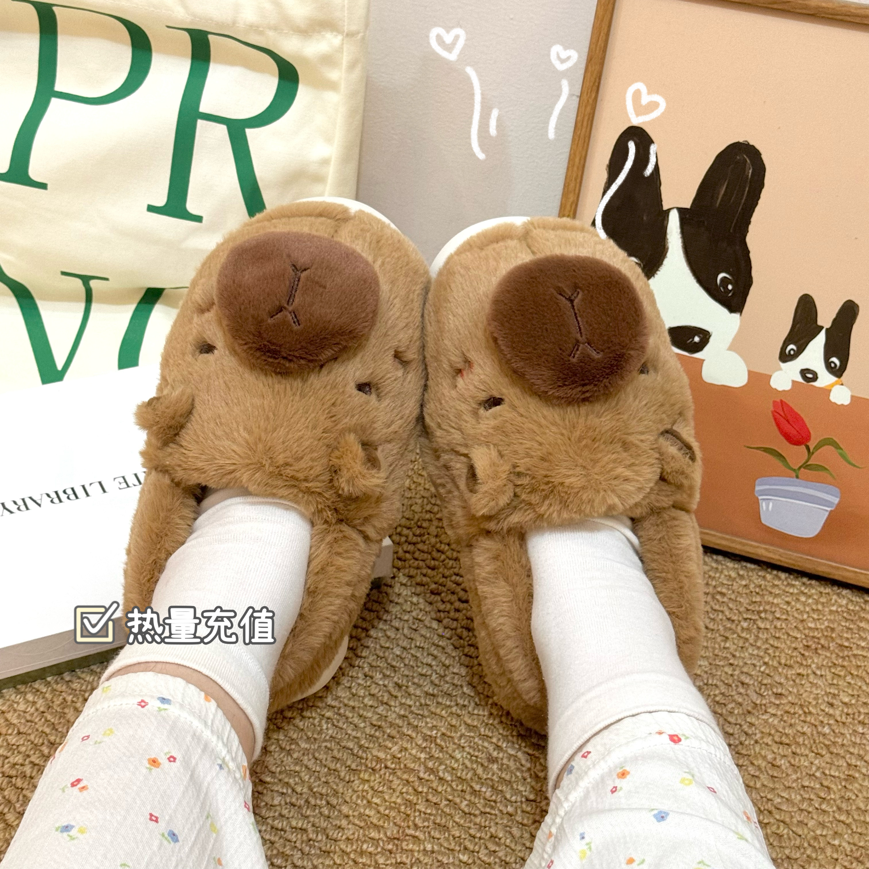 2024新款卡皮巴拉棉拖鞋女冬季男女情侣外穿防滑室内居家保暖棉鞋