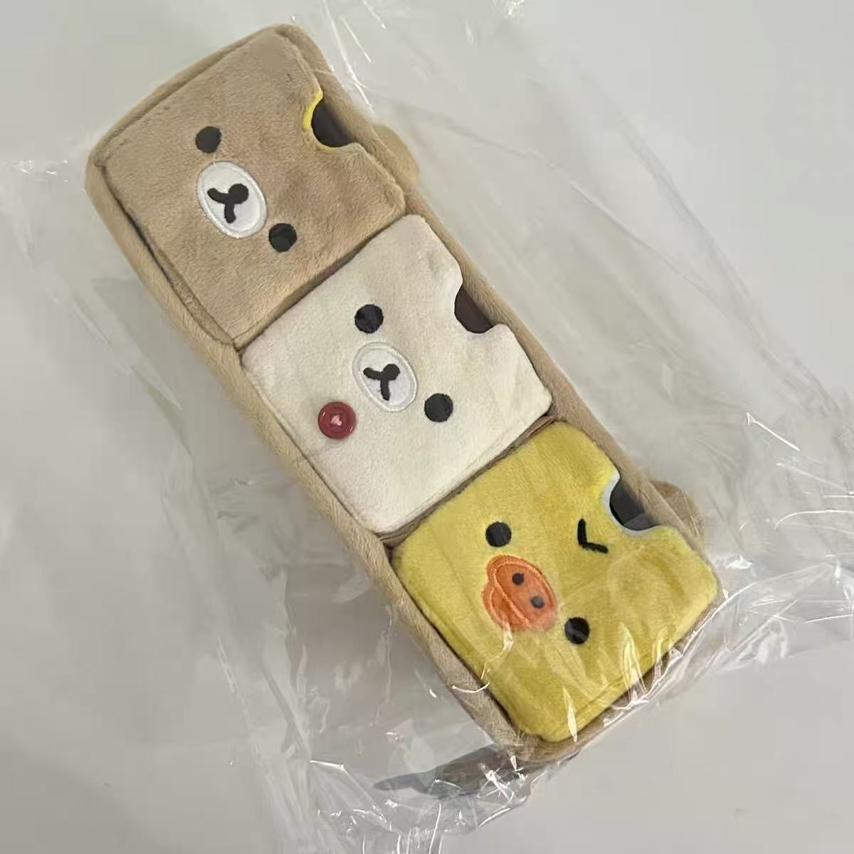 新款可爱小熊三格毛绒分隔收纳盒