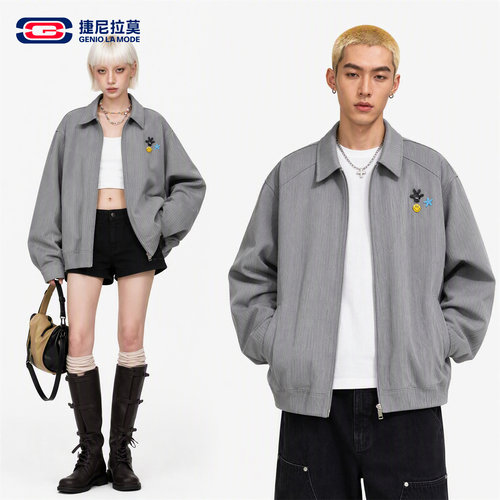捷尼拉莫美式复古暗纹夹克外套