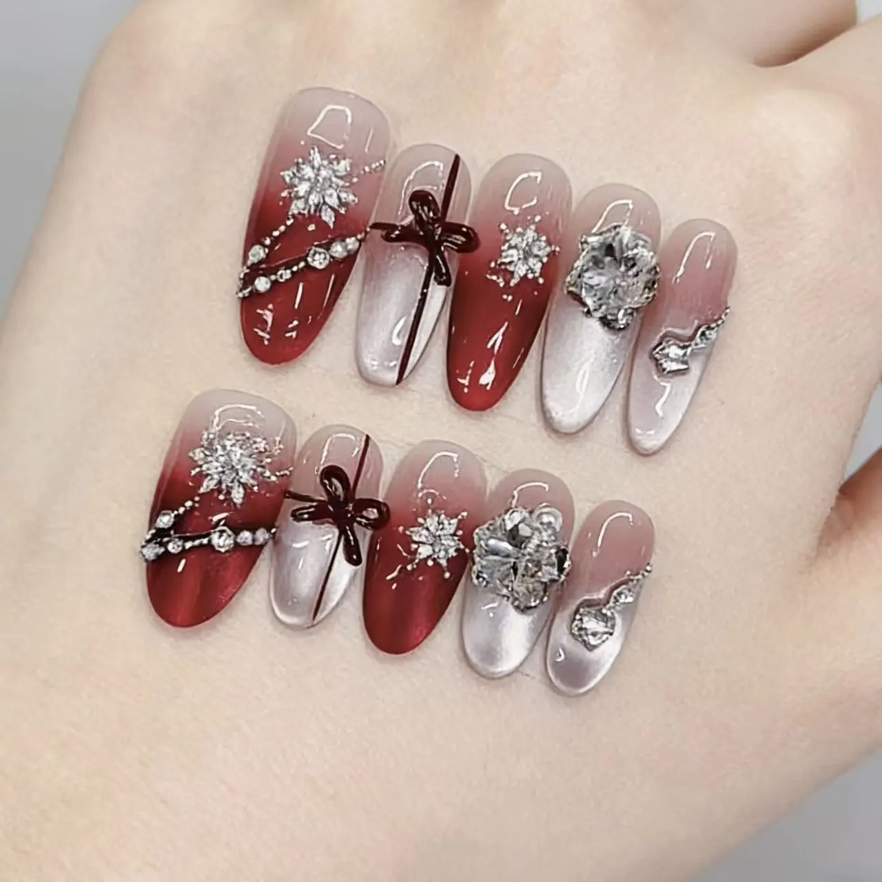 奈姿 手工穿戴甲秋冬款E087立体手绘猫眼款纯欲气质美甲贴片