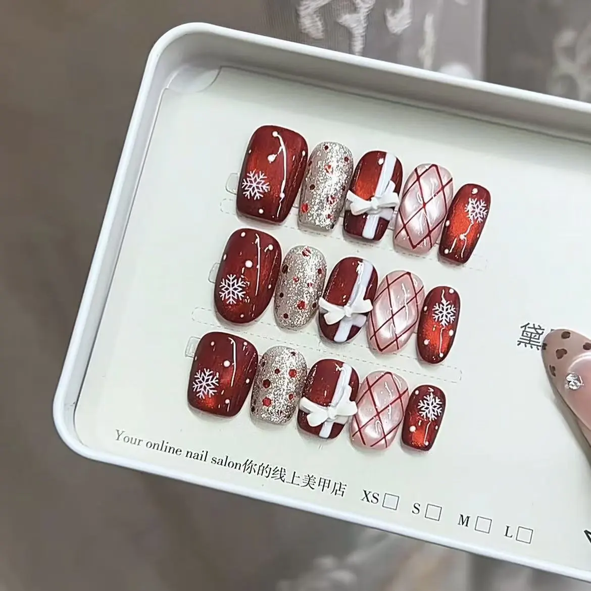 奈姿 纯手工穿戴甲秋冬新款E043蝴蝶手绘豹纹猫眼款气质美甲贴片