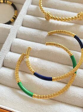 法国小众设计Aurel*eBider*ann祖母绿细手镯Vintage中古麻花打结