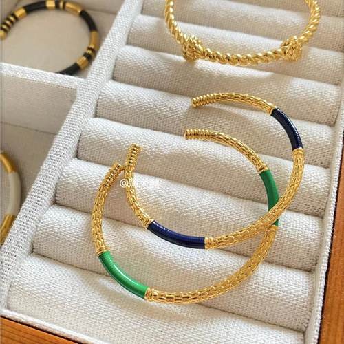 法国小众设计Aurel*eBider*ann祖母绿细手镯Vintage中古麻花打结