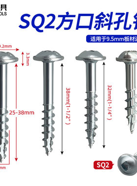 SQ2方口斜孔钉木工尖部开槽圆头带垫四方批头专用自攻钉斜孔连接