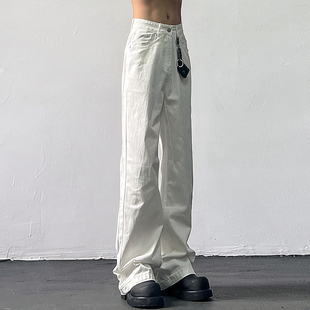 复古vintafe白色高级感牛仔裤 Street美式 宽松阔腿休闲垂感直筒裤